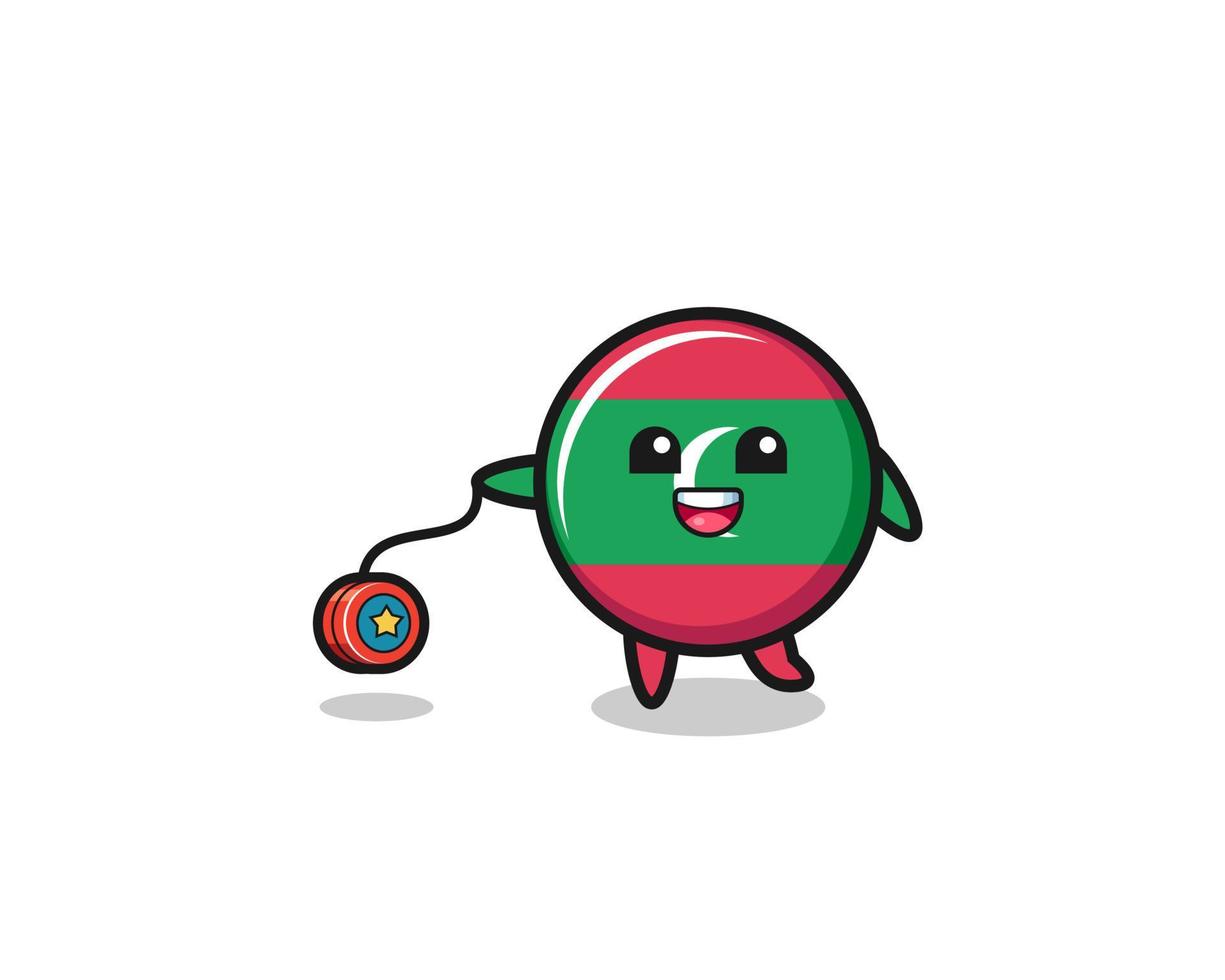 cartoon of cute maldives flag playing a yoyo vector