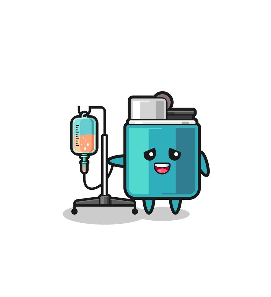 cute lighter character standing with infusion pole vector