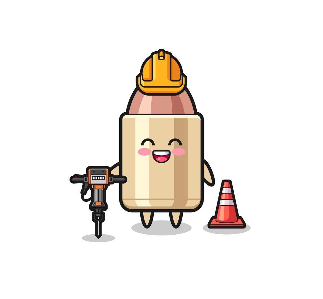 road worker mascot of bullet holding drill machine vector