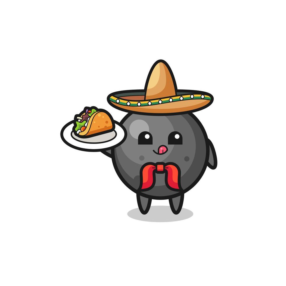 mascota del chef mexicano cannon ball sosteniendo un taco vector