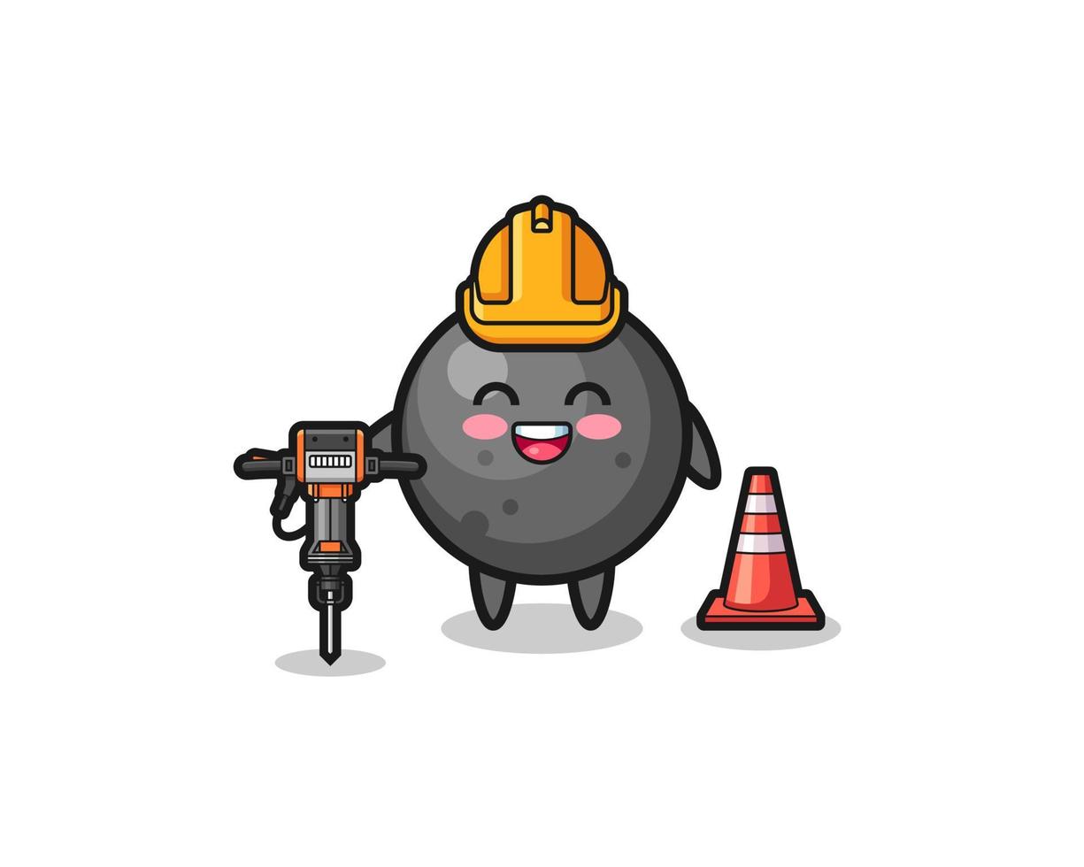 road worker mascot of cannon ball holding drill machine vector
