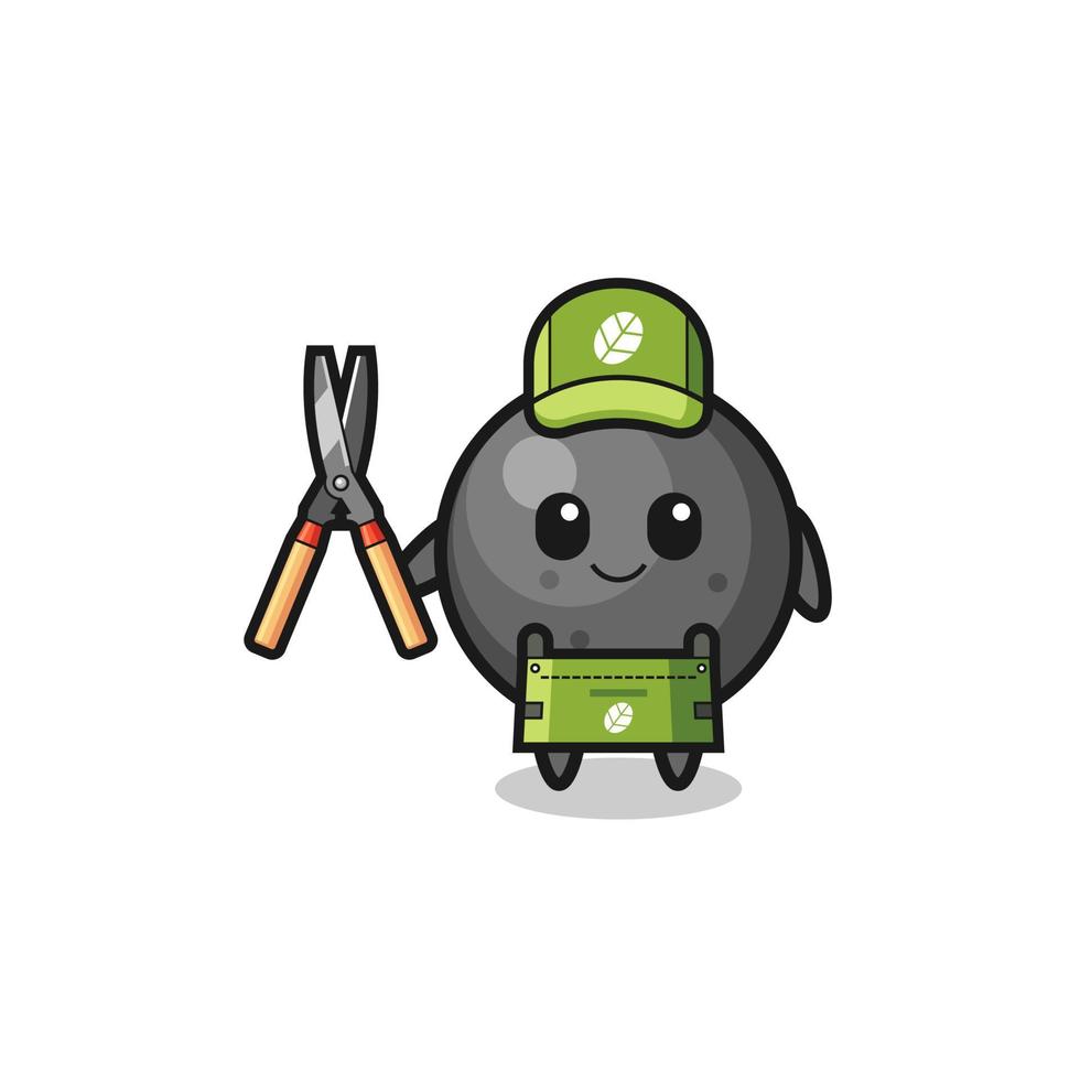 cute cannon ball as gardener mascot vector