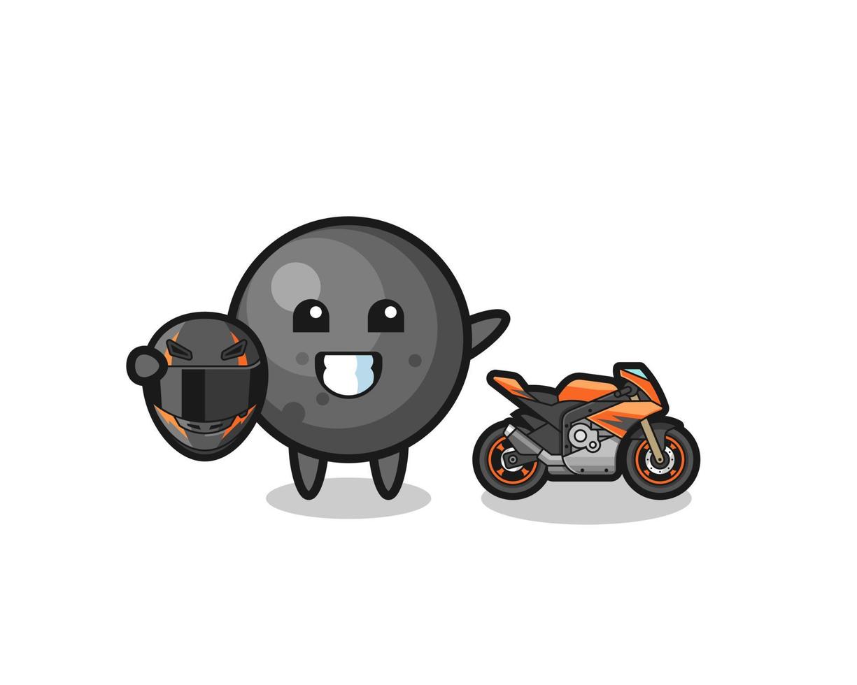 cute cannon ball cartoon as a motorcycle racer vector