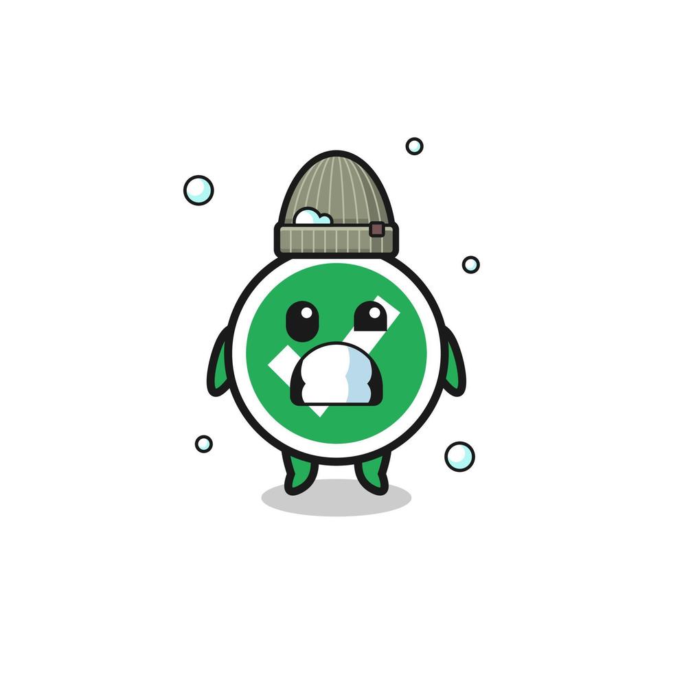 cute cartoon check mark with shivering expression vector