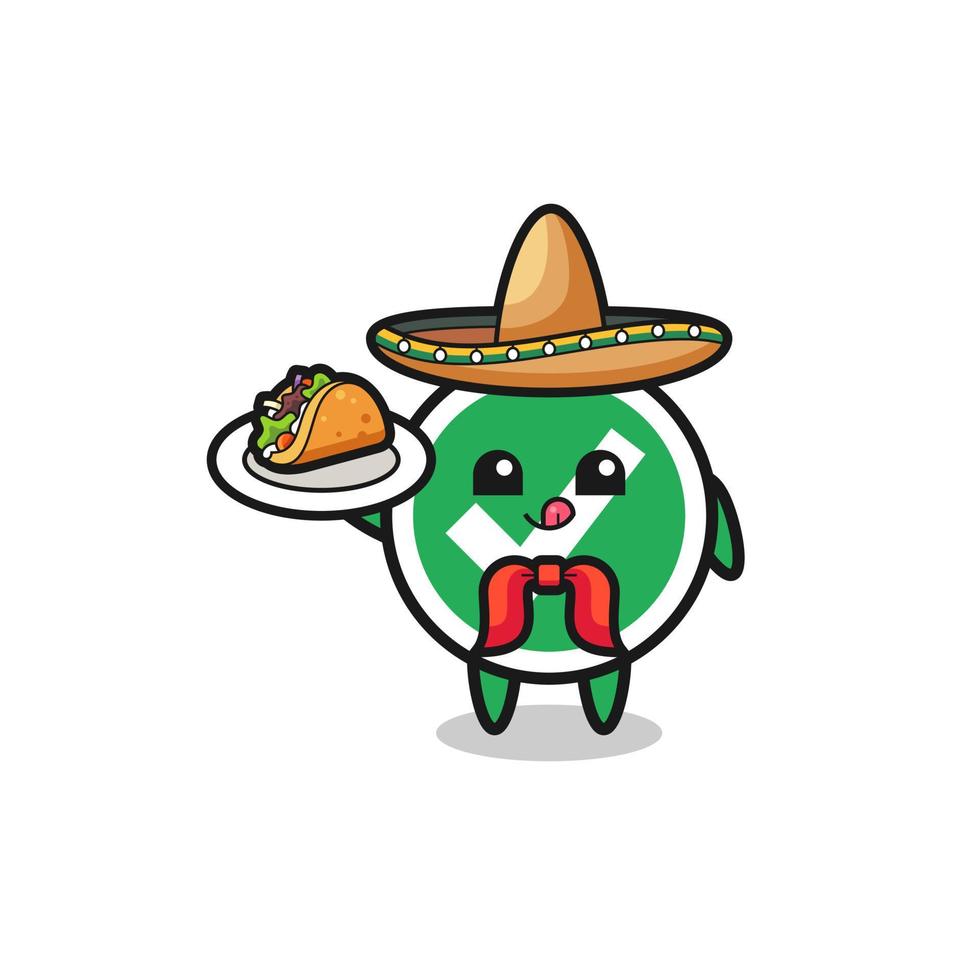 marca de verificación chef mexicano mascota sosteniendo un taco vector