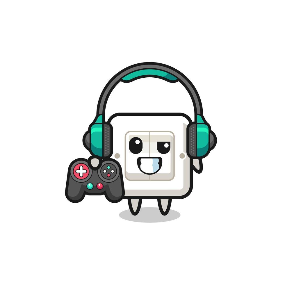 light switch gamer mascot holding a game controller vector