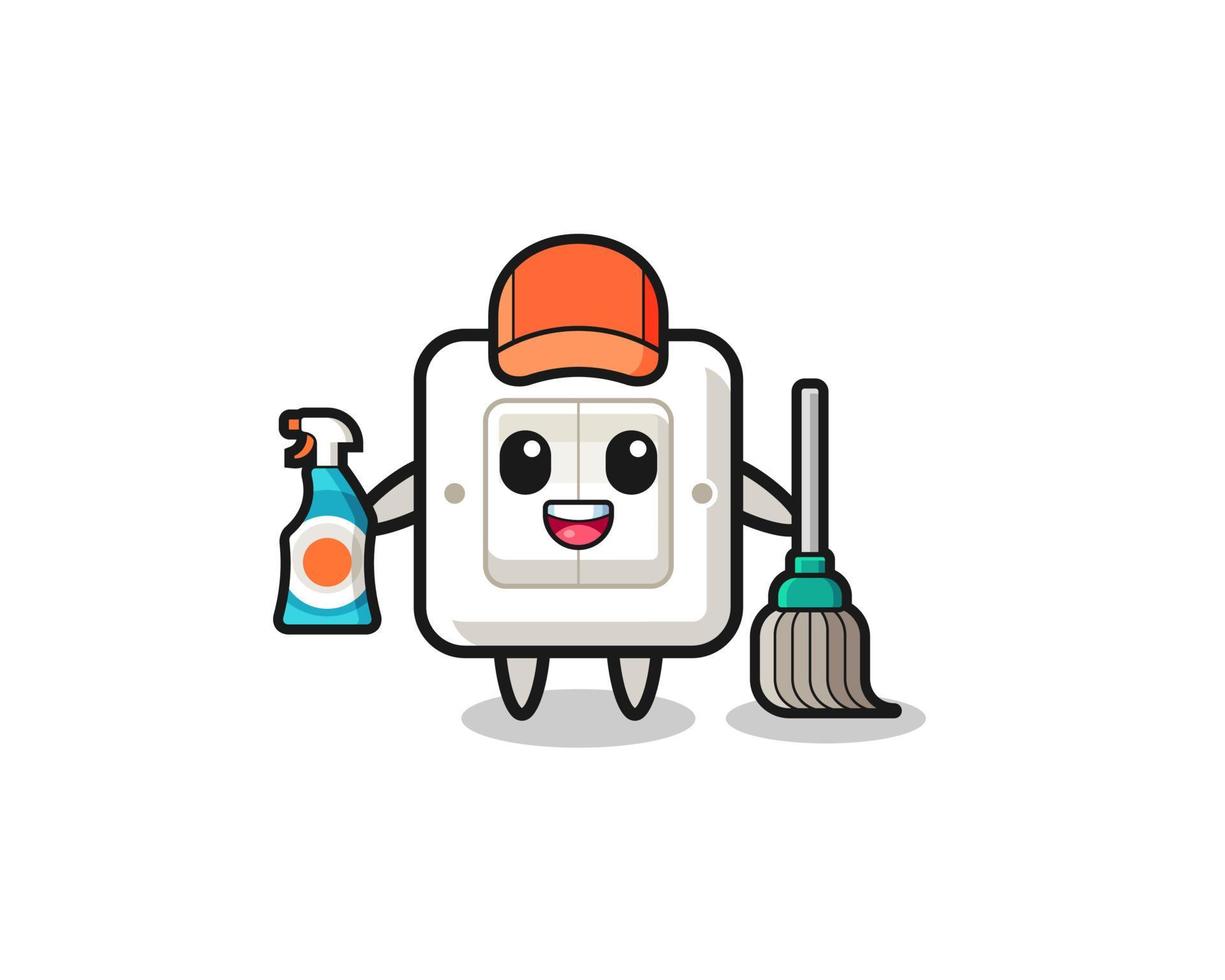 cute light switch character as cleaning services mascot vector