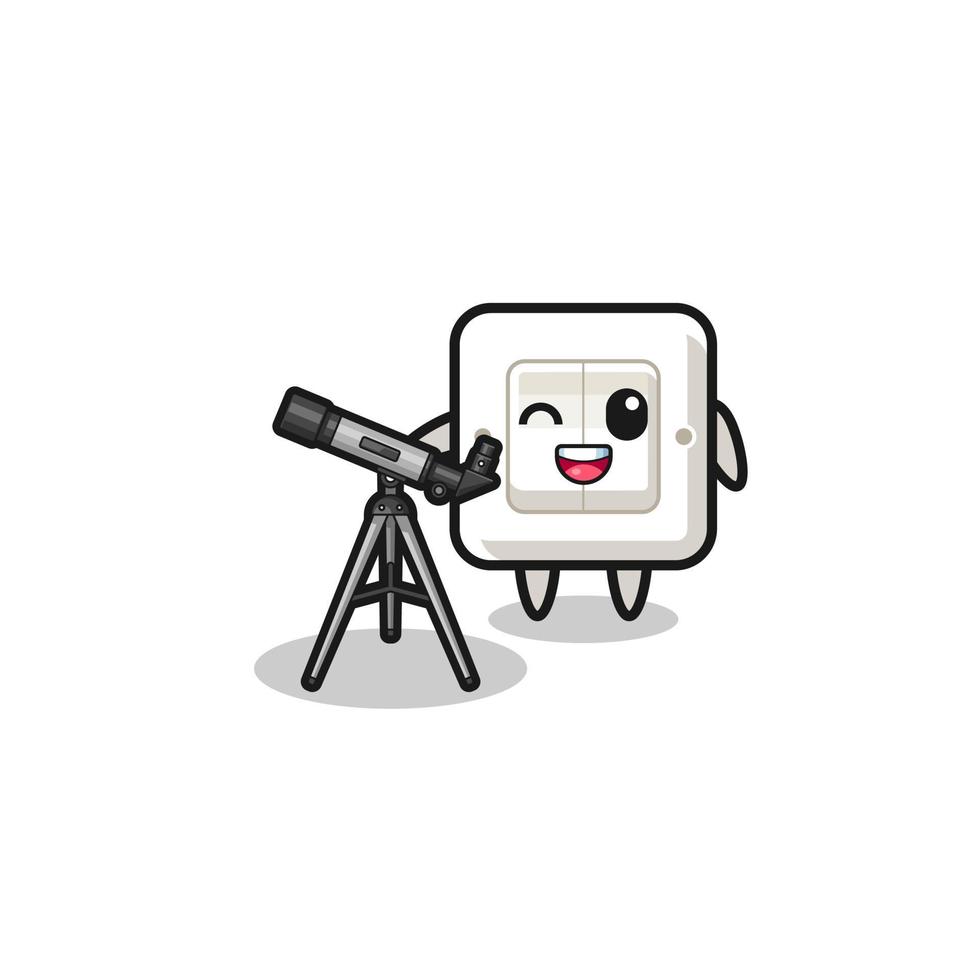 light switch astronomer mascot with a modern telescope vector