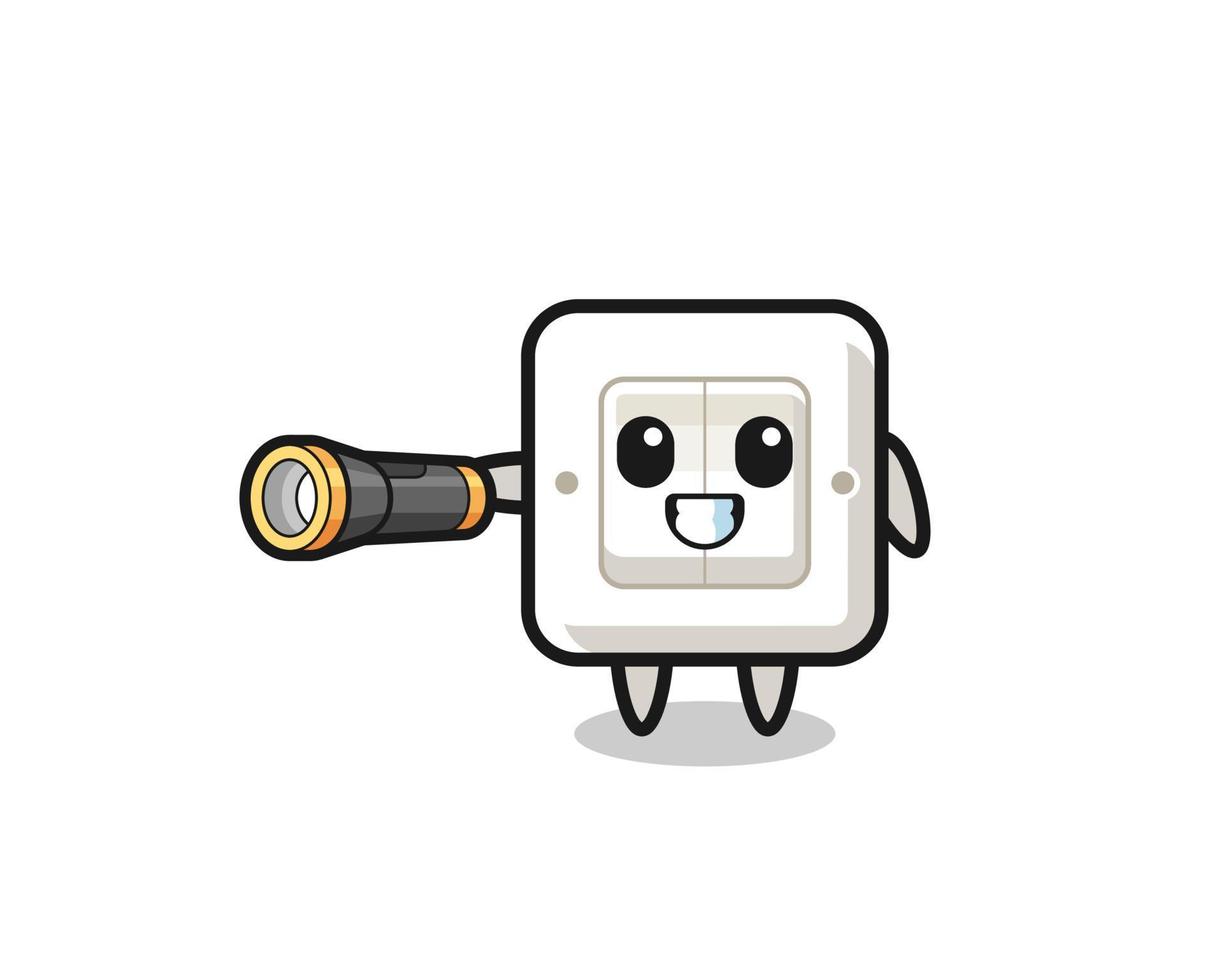 light switch mascot holding flashlight vector