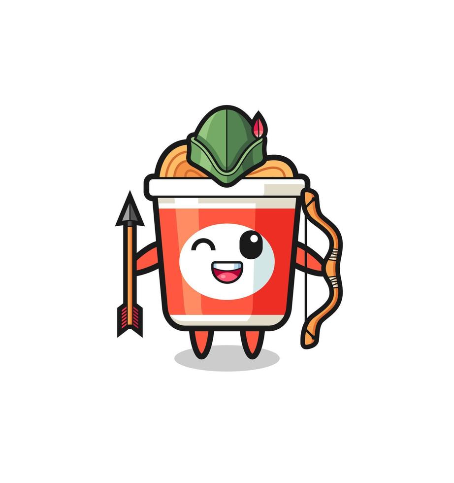 instant noodle cartoon as medieval archer mascot vector