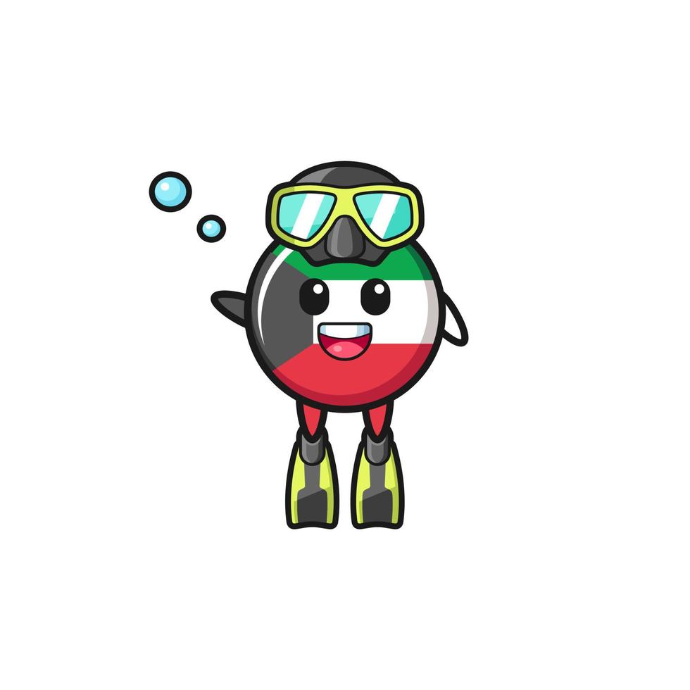 the kuwait flag diver cartoon character vector