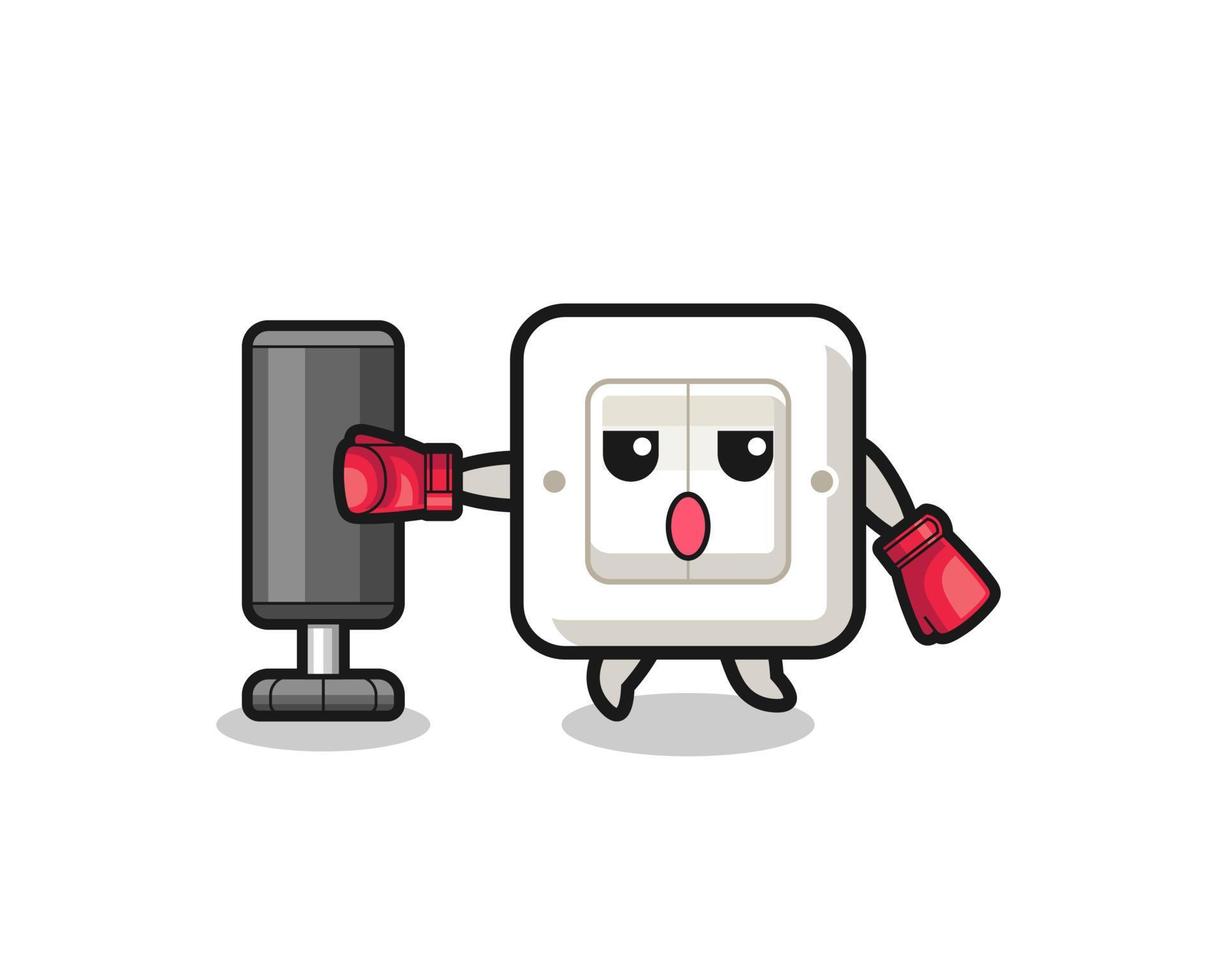 light switch boxer cartoon doing training with punching bag vector