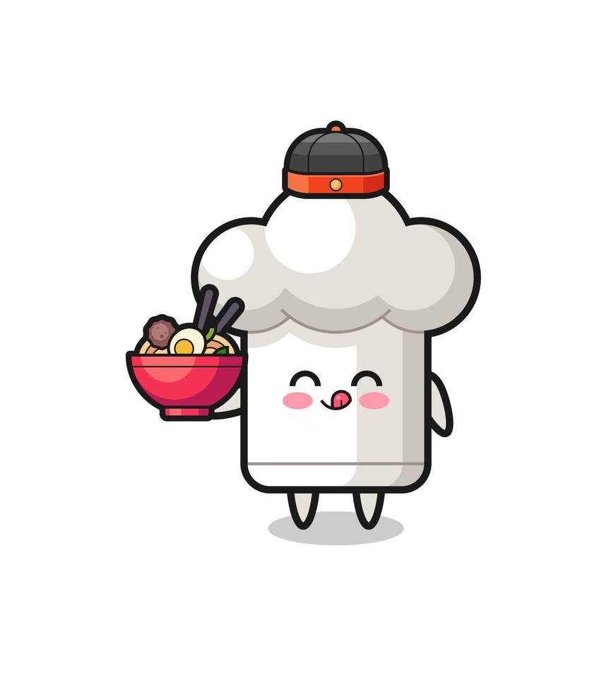 chef hat as Chinese chef mascot holding a noodle bowl vector