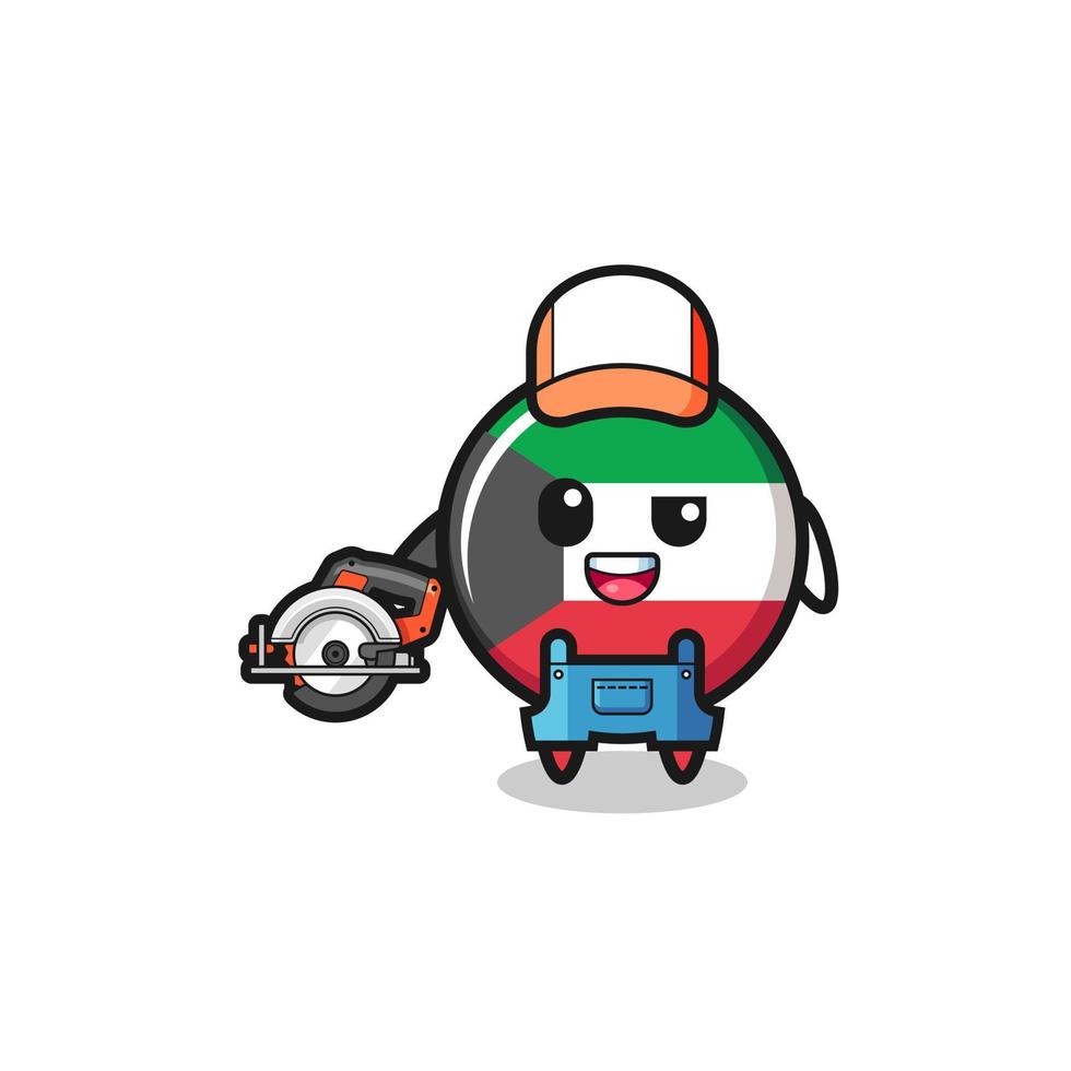 the woodworker kuwait flag mascot holding a circular saw vector