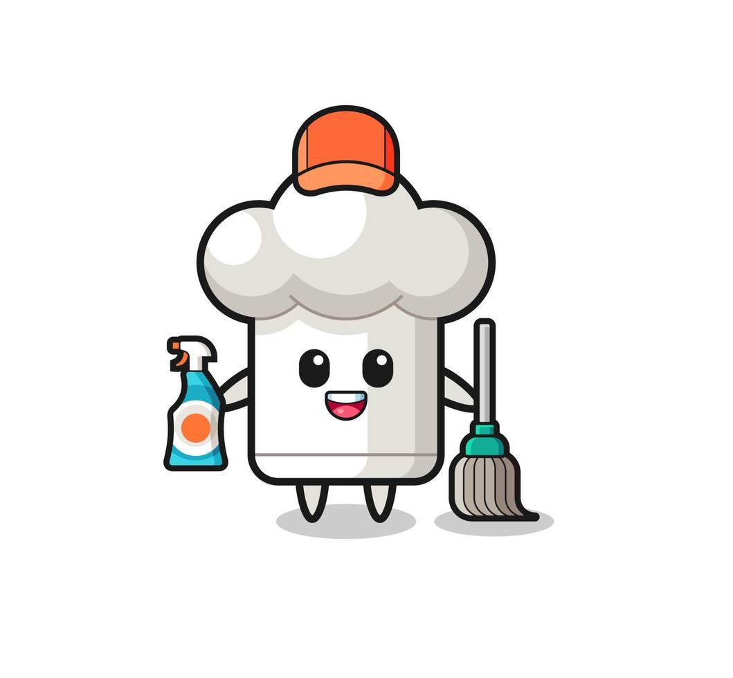 lindo personaje de sombrero de chef como mascota de los servicios de limpieza vector