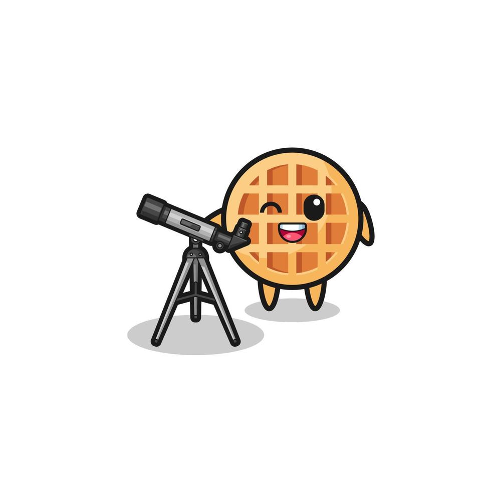 circle waffle astronomer mascot with a modern telescope vector