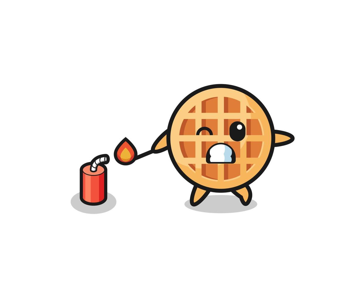 circle waffle mascot illustration playing firecracker vector