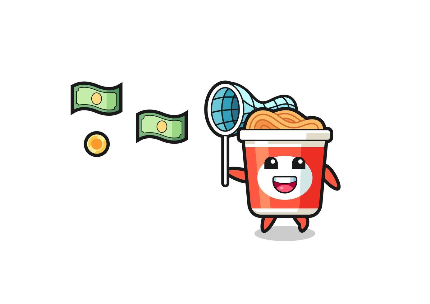 illustration of the instant noodle catching flying money vector