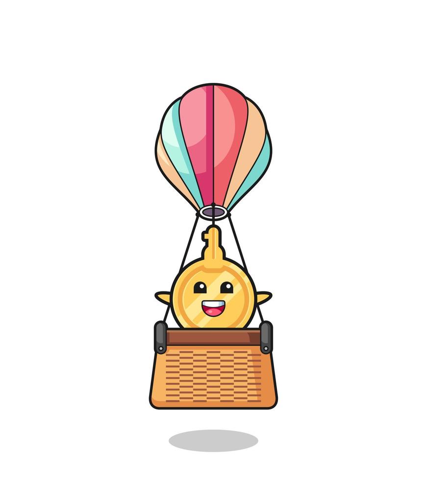 key mascot riding a hot air balloon vector