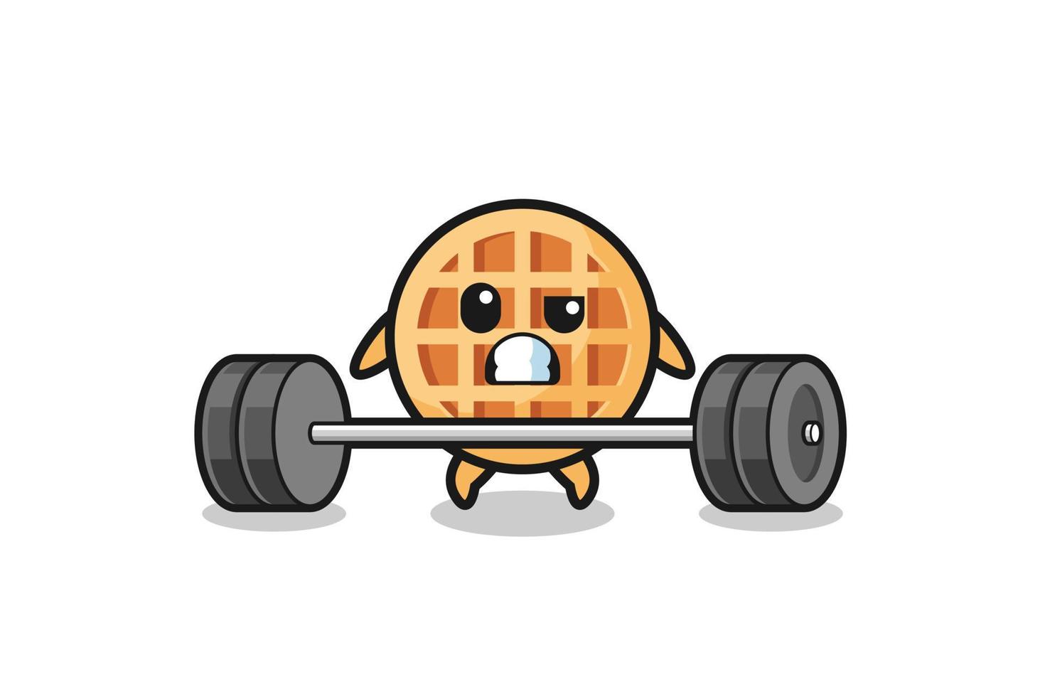 cartoon of circle waffle lifting a barbell vector