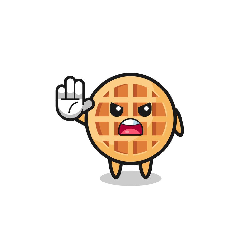 circle waffle character doing stop gesture vector