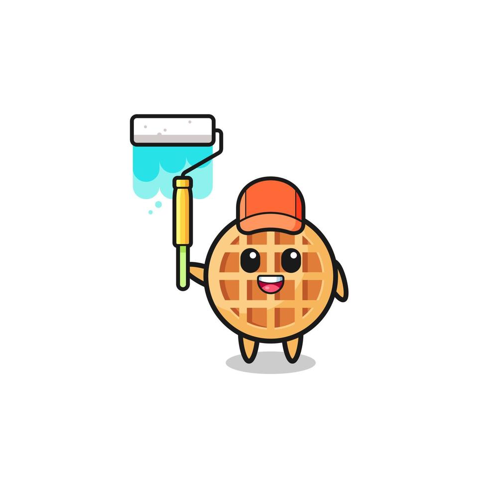 the circle waffle painter mascot with a paint roller vector