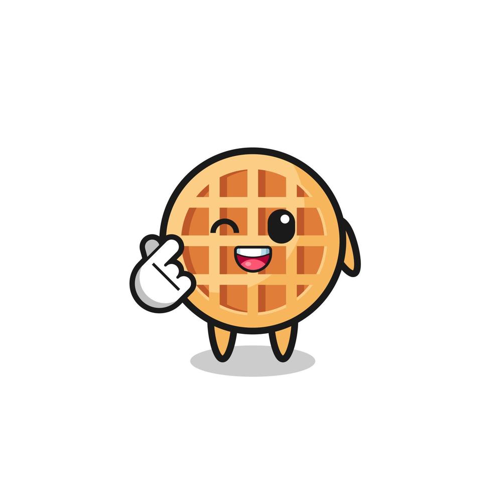 circle waffle character doing Korean finger heart vector