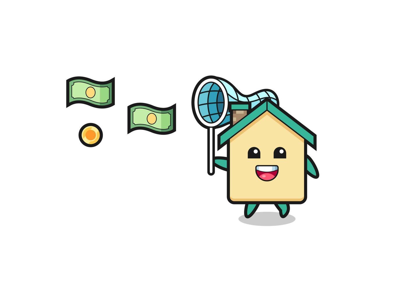 illustration of the house catching flying money vector