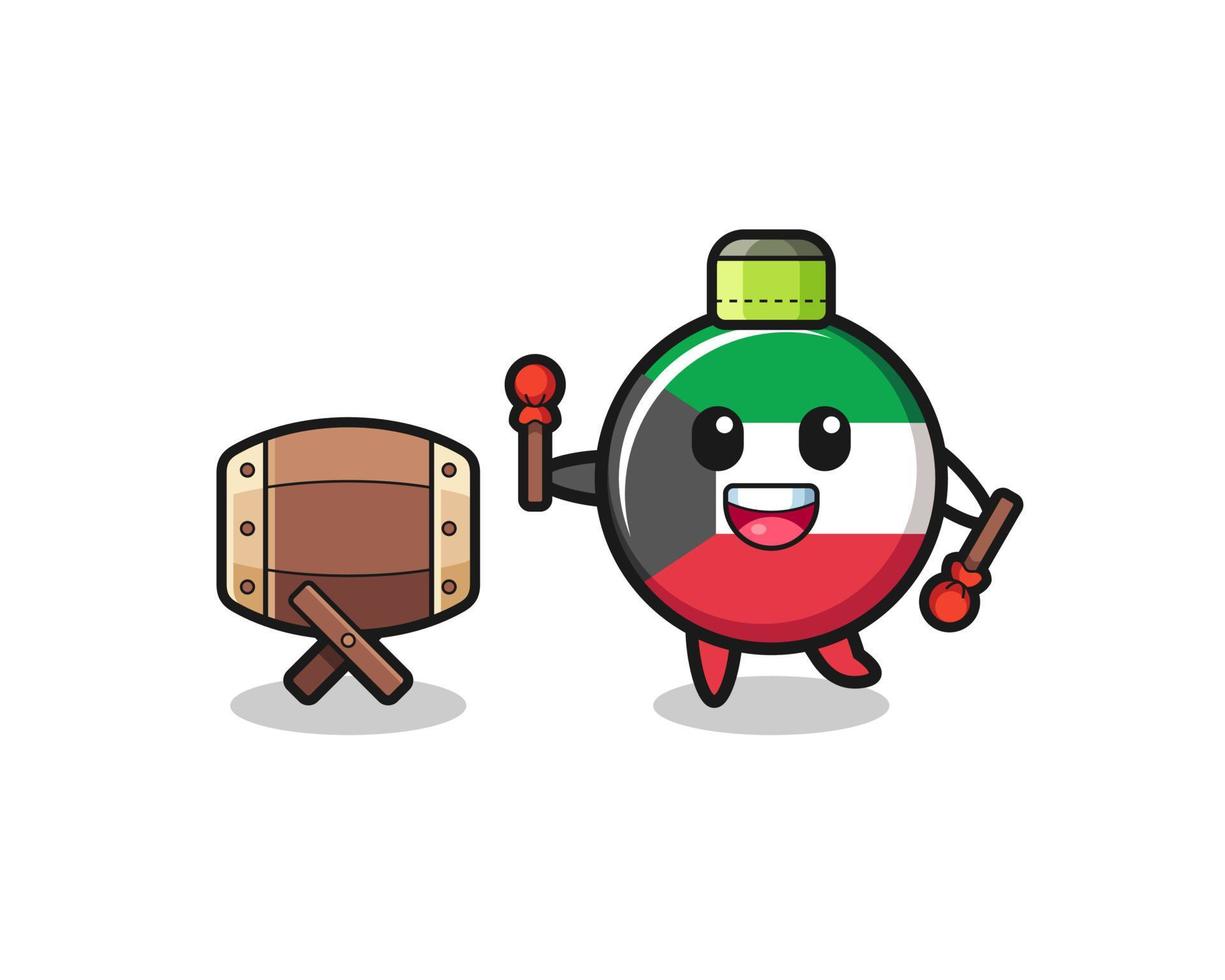 kuwait flag muslim cartoon is beating the bedug vector