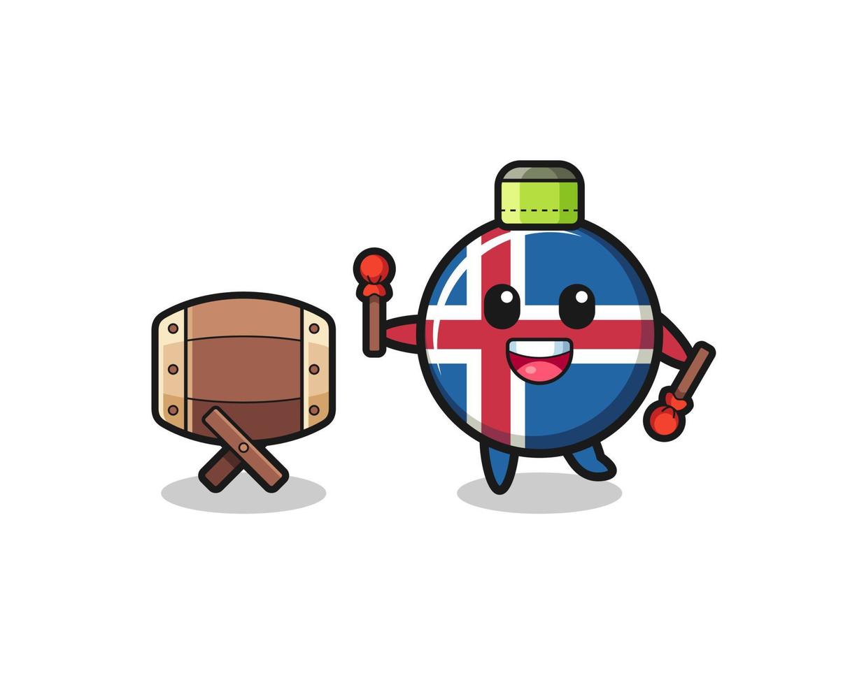 iceland flag muslim cartoon is beating the bedug vector