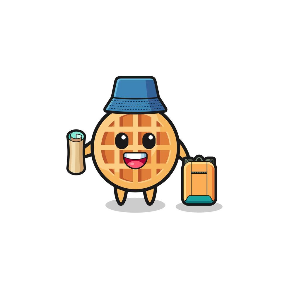 circle waffle mascot character as hiker vector