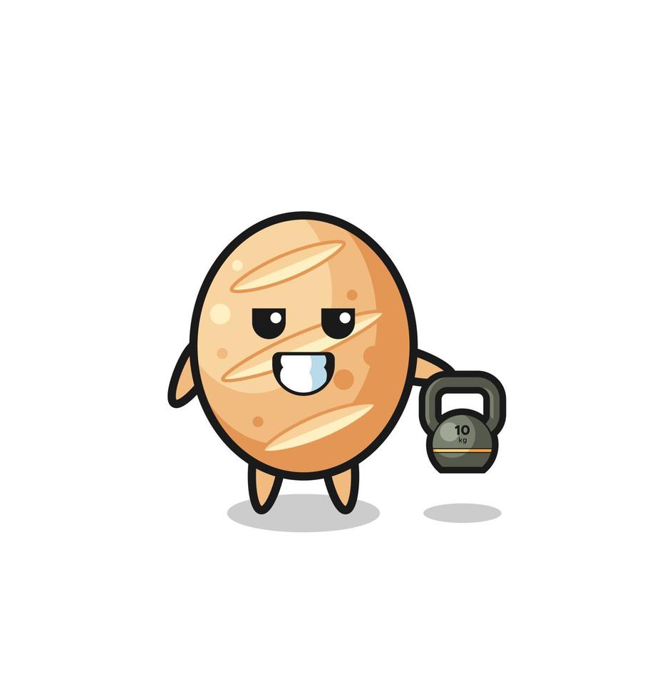french bread mascot lifting kettlebell in the gym vector