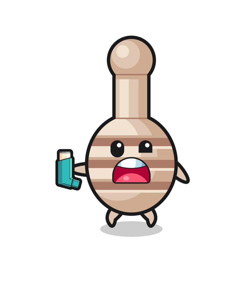 honey dipper mascot having asthma while holding the inhaler vector