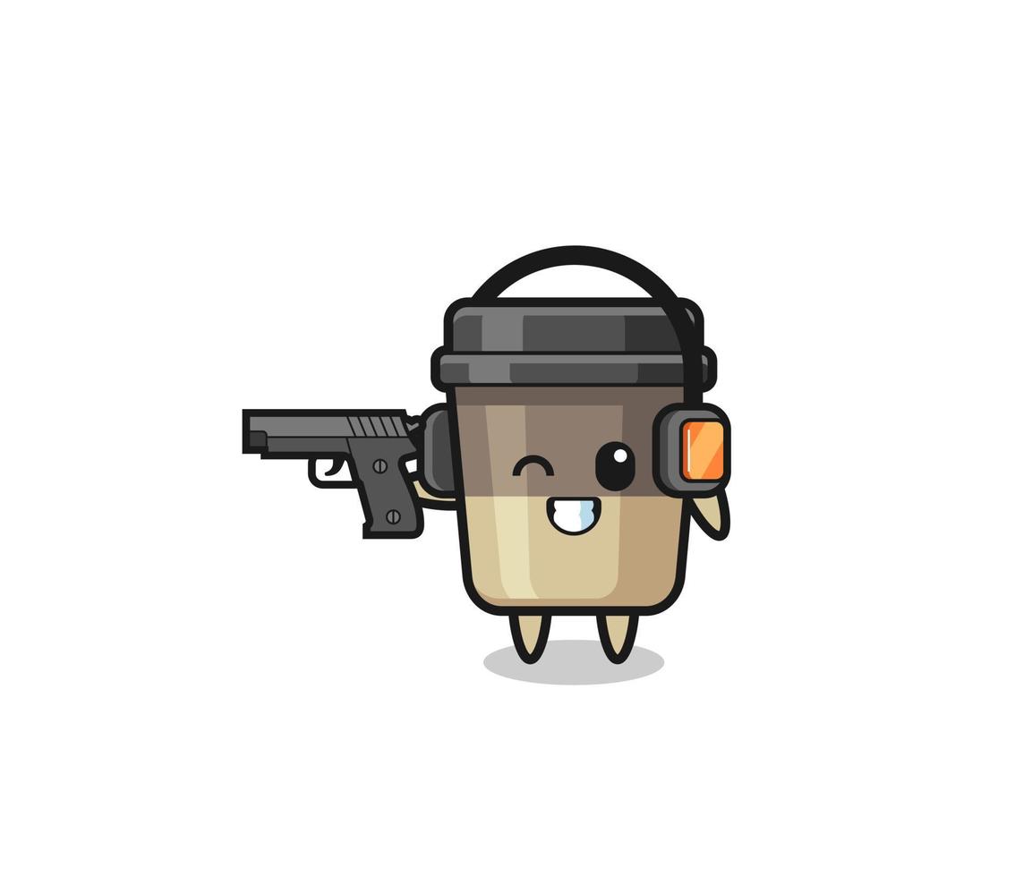 illustration of coffee cup cartoon doing shooting range vector