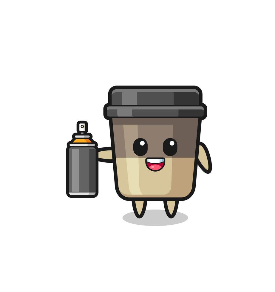 the cute coffee cup as a graffiti bomber vector