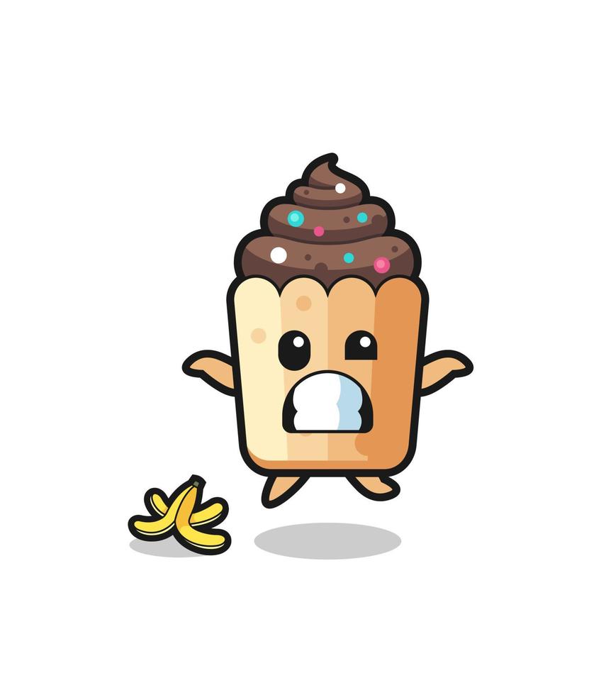 cupcake cartoon is slip on a banana peel vector