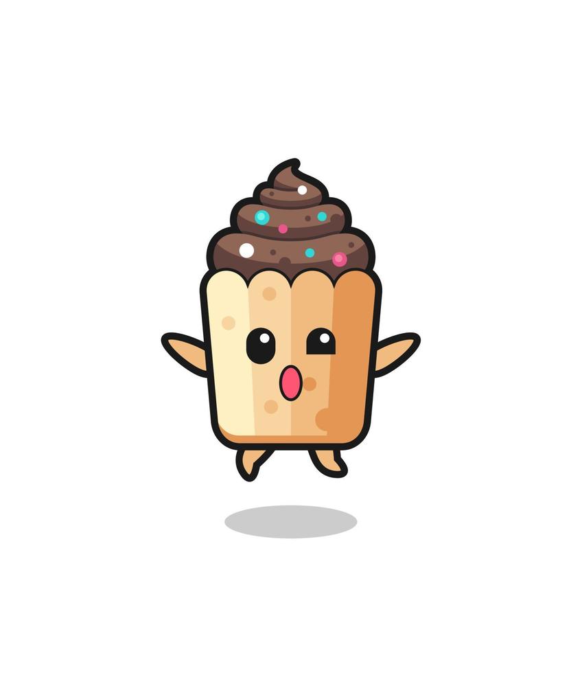 cupcake character is jumping gesture vector