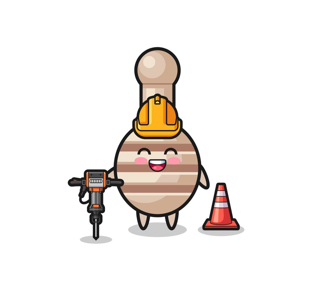 mascota del trabajador de la carretera de cucharón de miel con máquina perforadora vector