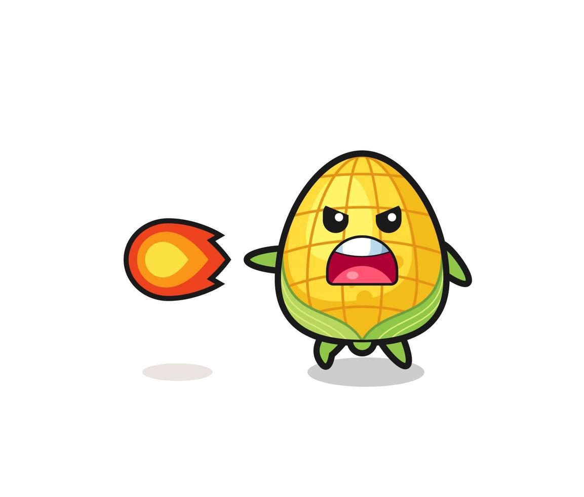 cute corn mascot is shooting fire power vector