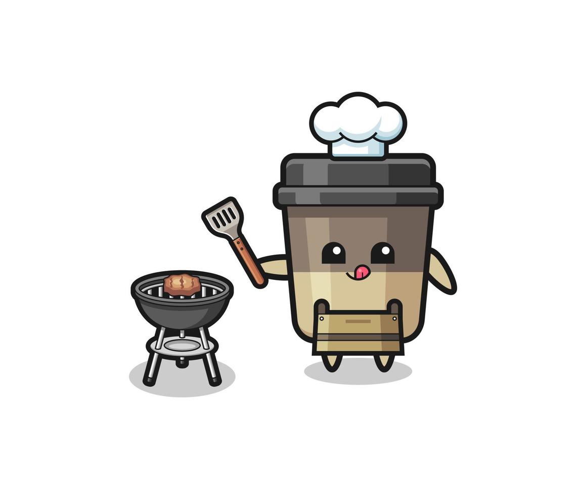 coffee cup barbeque chef with a grill vector