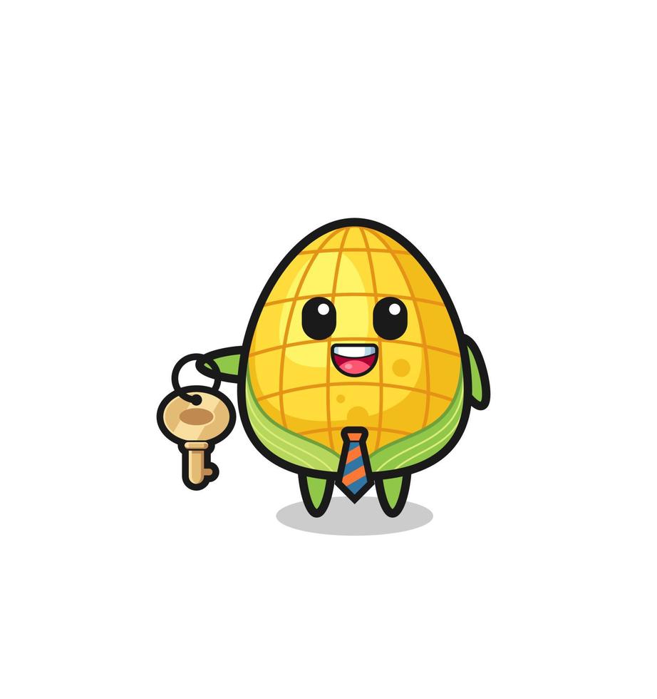 cute corn as a real estate agent mascot vector