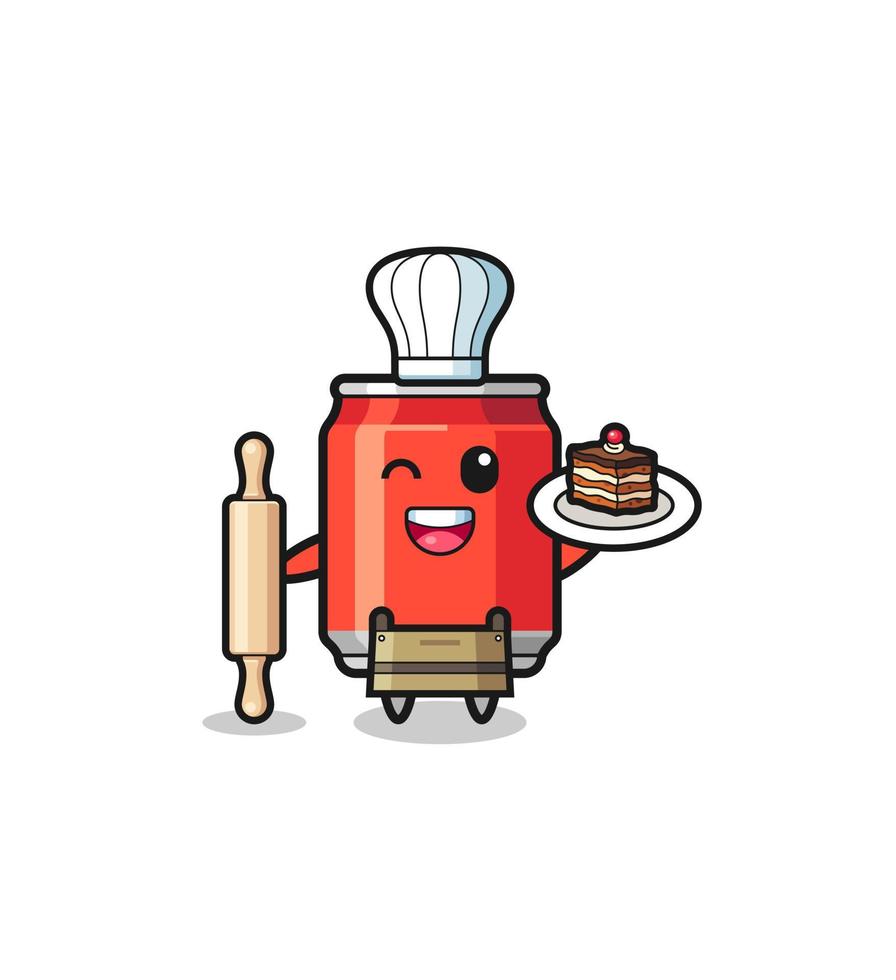 drink can as pastry chef mascot hold rolling pin vector