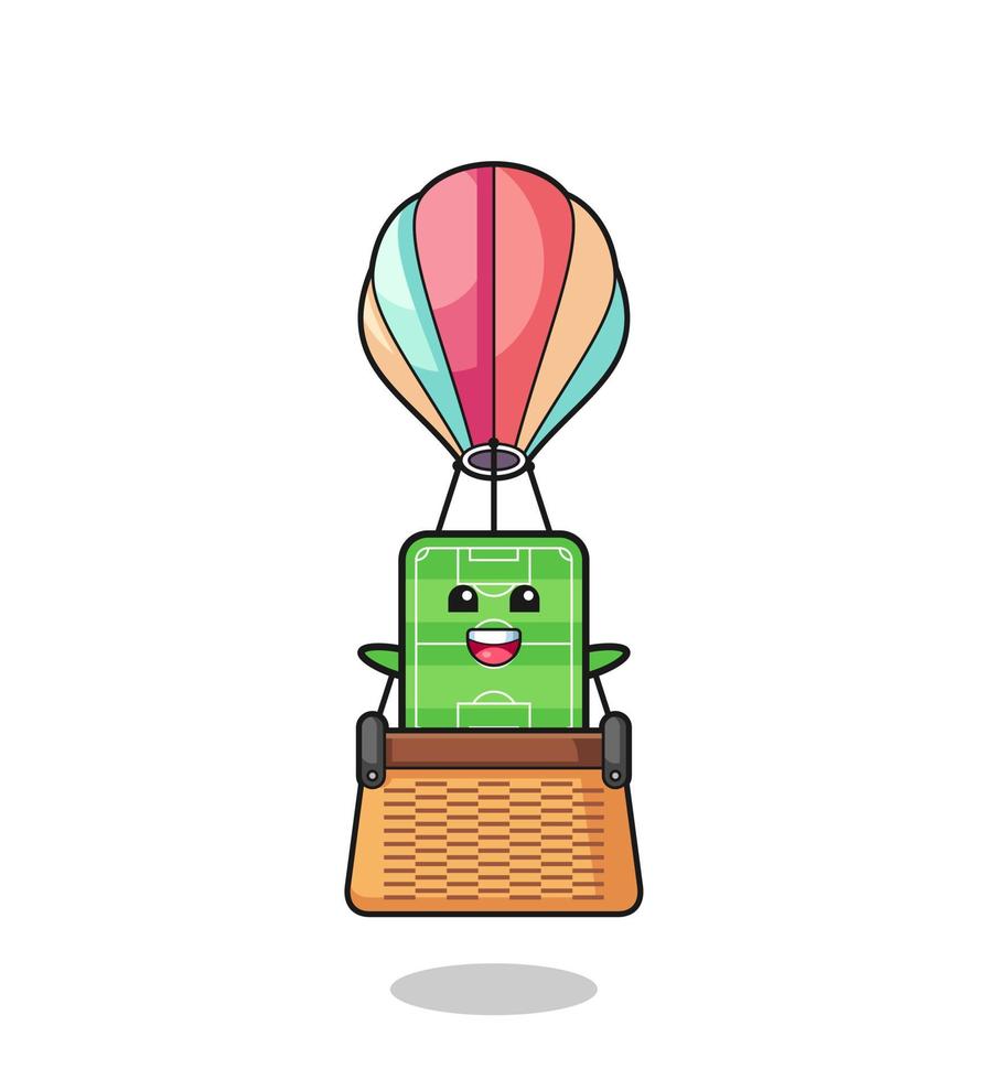 football field mascot riding a hot air balloon vector