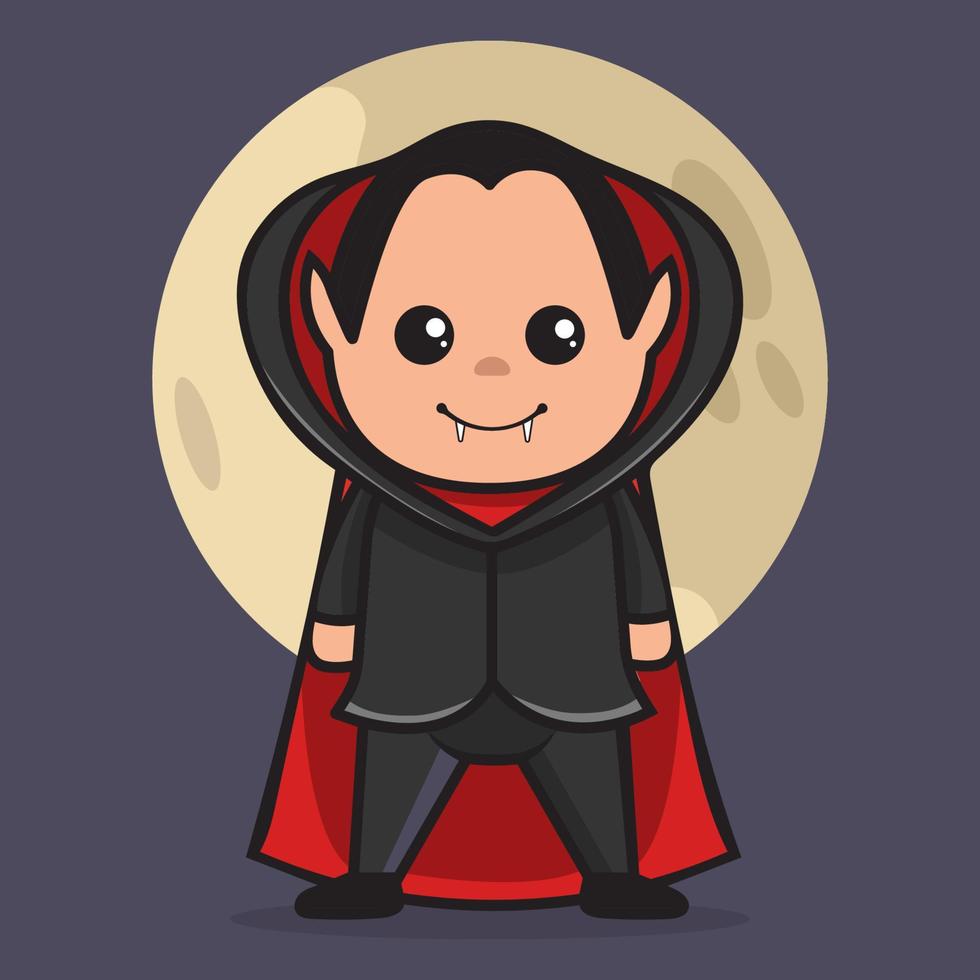 Cute dracula halloween character mascot costume with full moon isolated background. vector