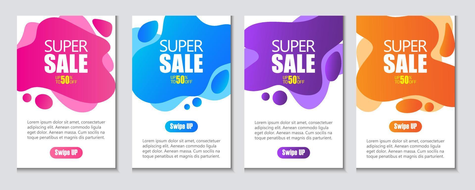 Dynamic modern fluid mobile for sale banners. Sale banner template design, Super sale special offer set. Best offer template. Sales brochure vector