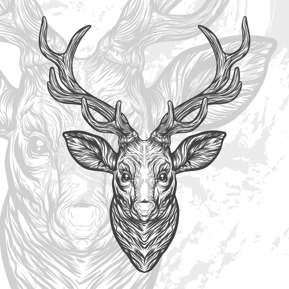 ilustración de cabeza de ciervo blanco y negro dibujada a mano. ilustración de vector de estilo de arte de línea.