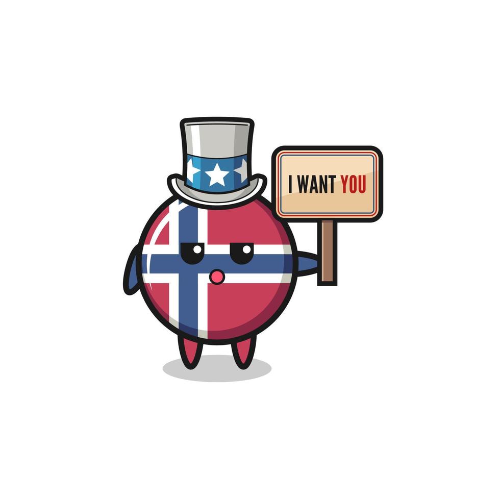 norway flag cartoon as uncle Sam holding the banner I want you vector