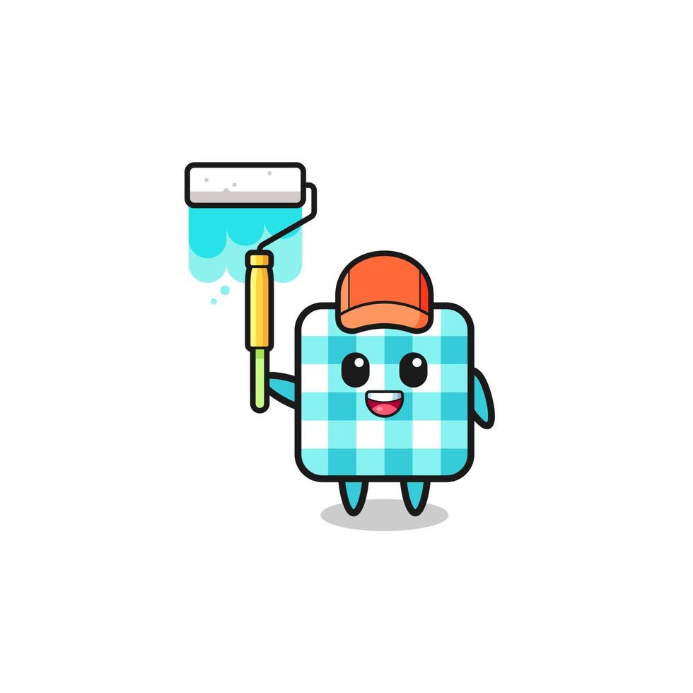 the checkered tablecloth painter mascot with a paint roller vector