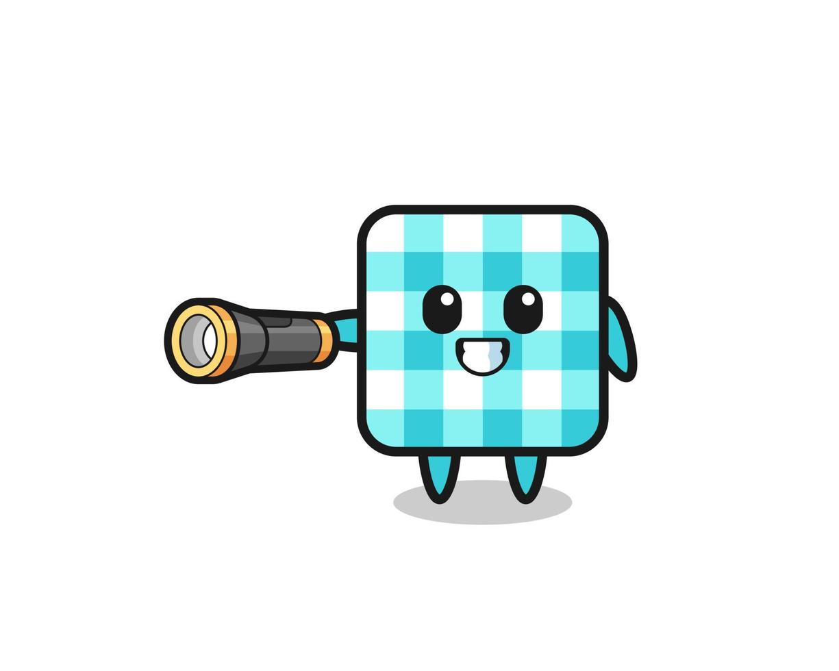 checkered tablecloth mascot holding flashlight vector