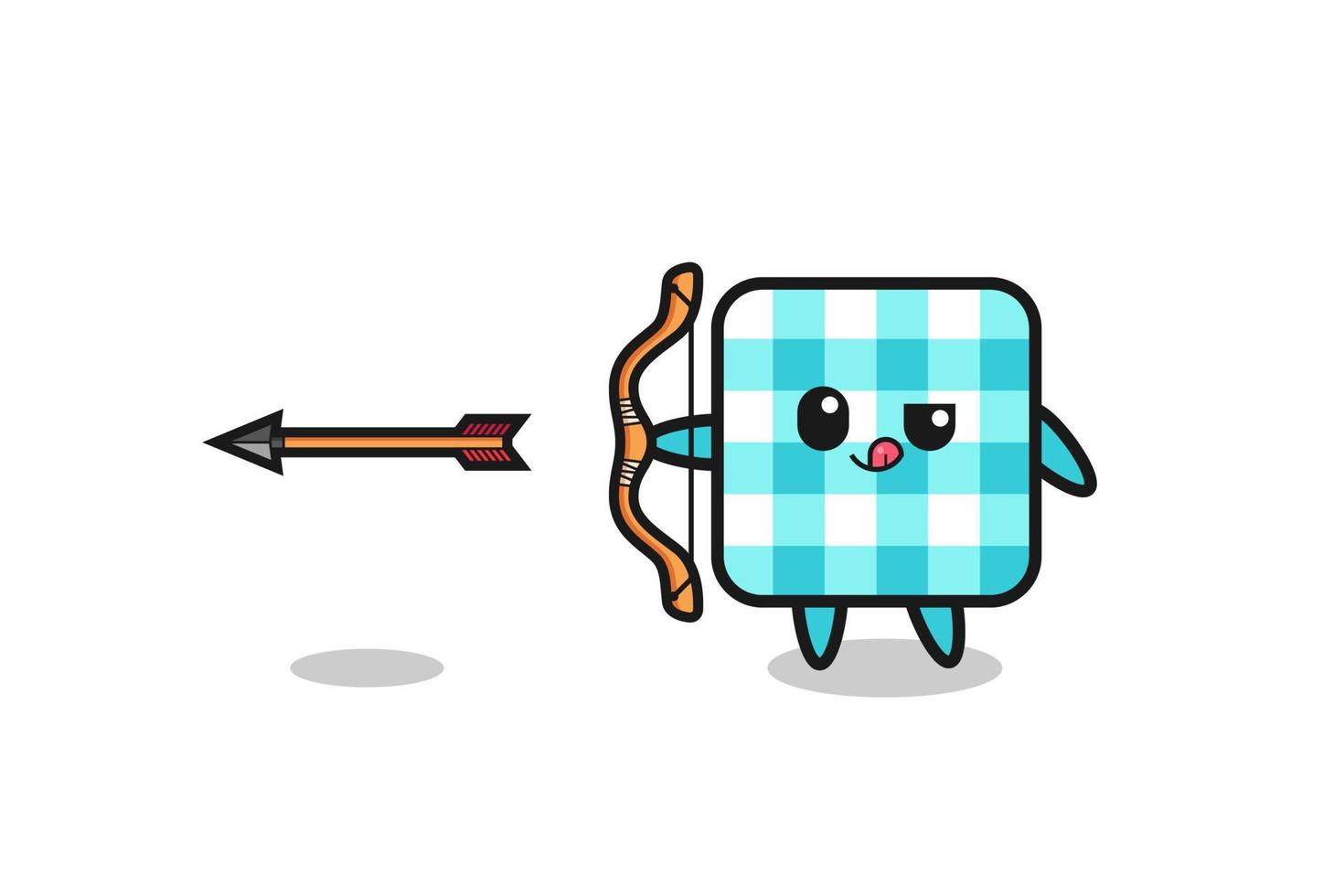 illustration of checkered tablecloth character doing archery vector